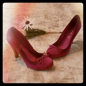 Aldo magenta pink bow suede block heels shoes